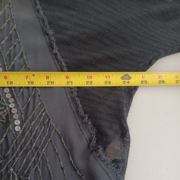 Free People Fairy Grunge Sheer Beaded Sequin Black Boho Distressed Top - Picture 8 of 16